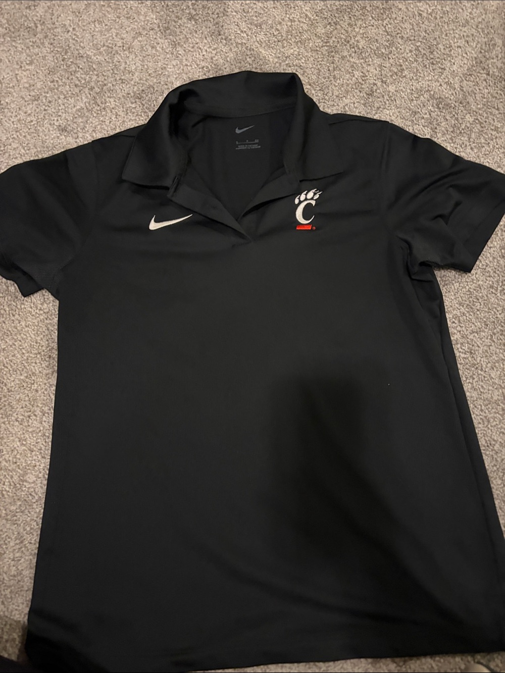 Nike Women's Black Polo with White Swoosh and Cincinnati C Logo